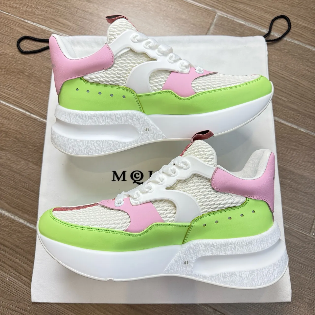 Alexander McQueen Sneaker Oversized Vert Citron Rose Blanc Sneakers Chunky 5