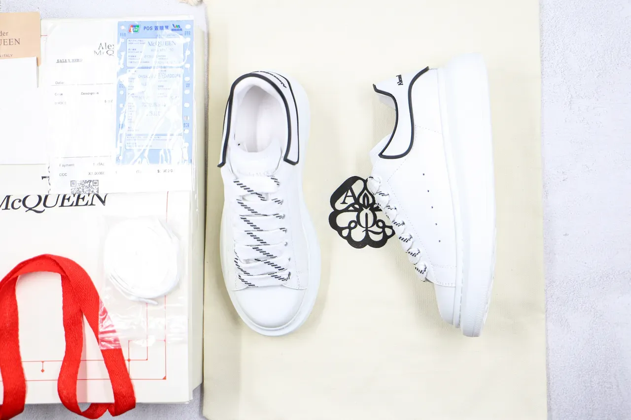 Alexander McQueen Oversized Sneaker White Black Platform Sole Minimal Perforated Vamp Lifestyle Sneakers 2