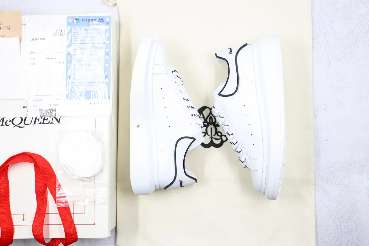 Alexander McQueen Oversized Sneaker White Black Platform Sole Minimal Perforated Vamp Lifestyle Sneakers 3