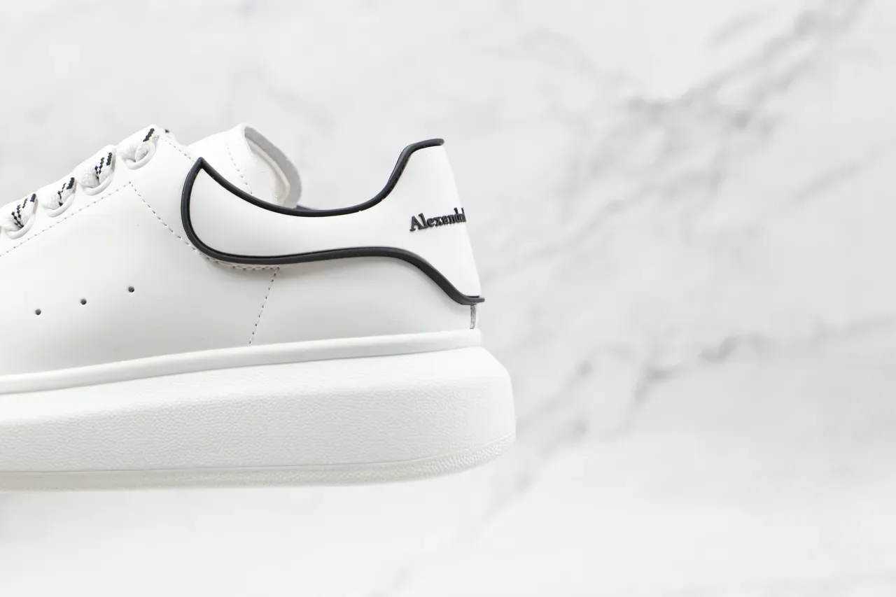 Alexander McQueen Oversized Sneaker White Black Platform Sole Minimal Perforated Vamp Lifestyle Sneakers 6