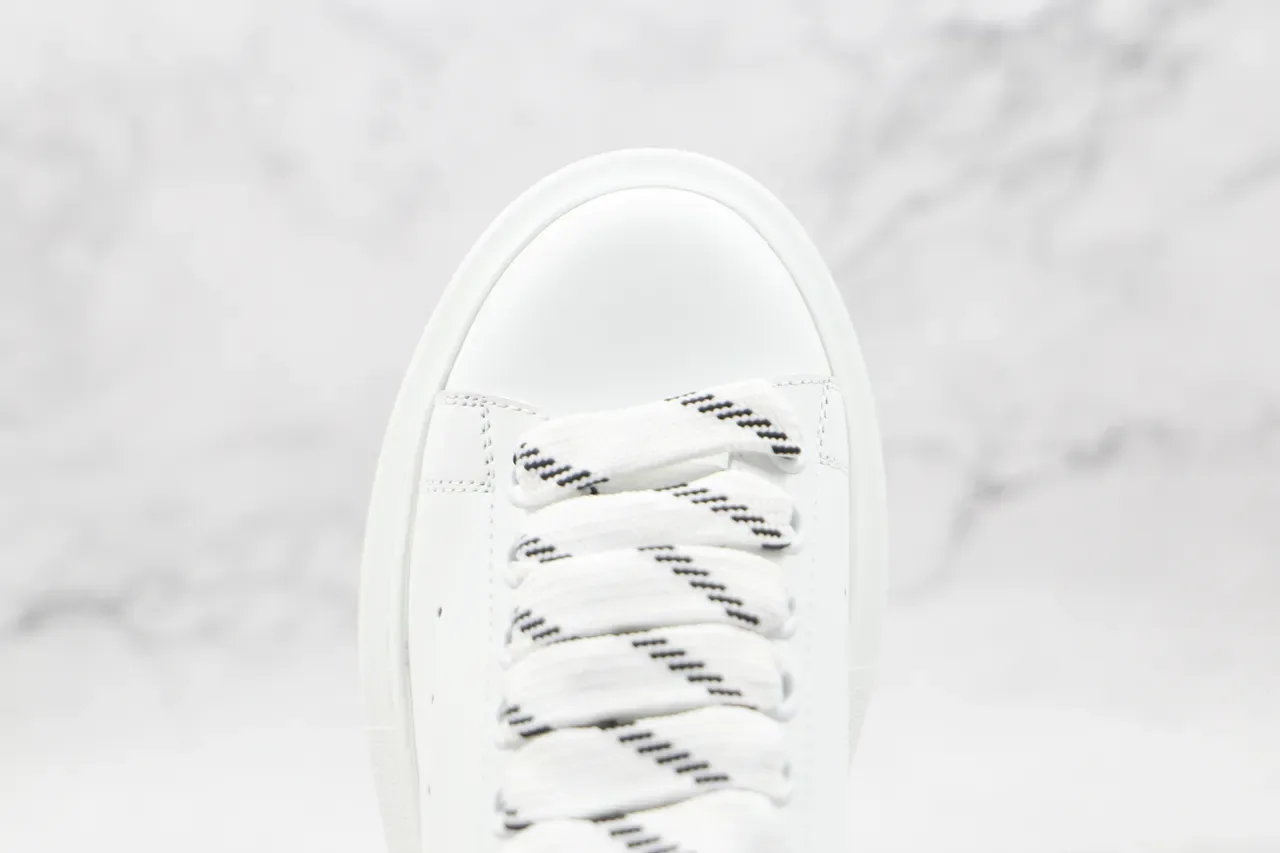 Alexander McQueen Oversized Sneaker White Black Platform Sole Minimal Perforated Vamp Lifestyle Sneakers 7