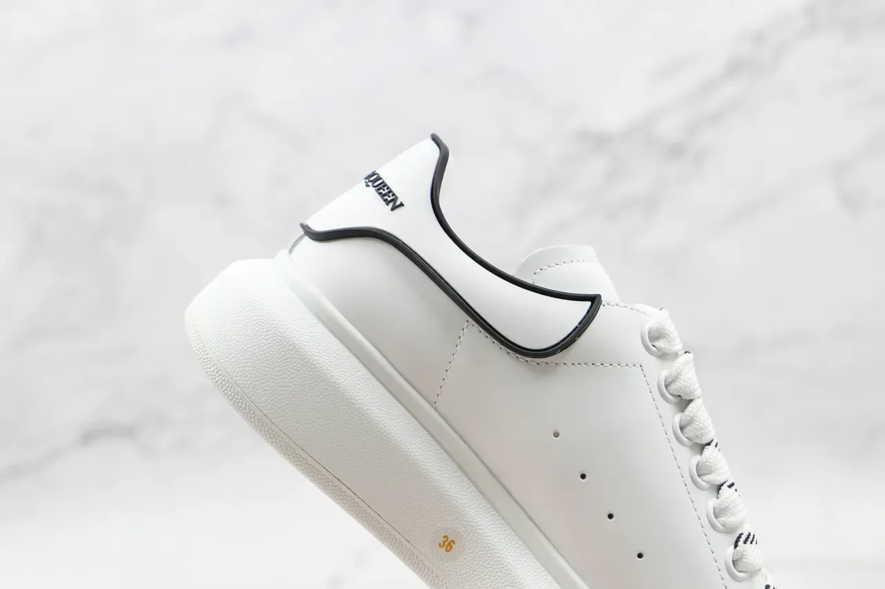 Alexander McQueen Oversized Sneaker White Black Platform Sole Minimal Perforated Vamp Lifestyle Sneakers 8
