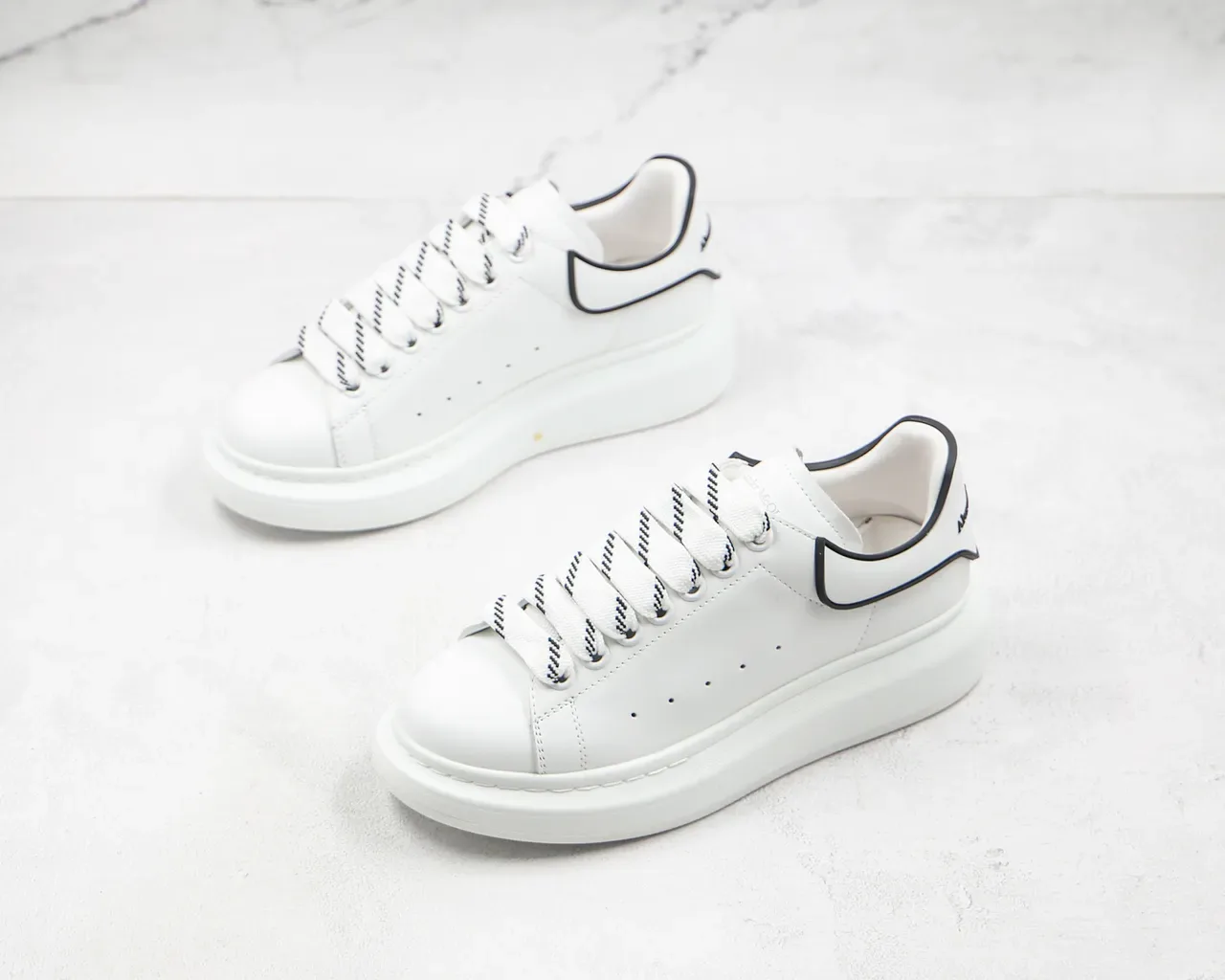 Alexander McQueen Oversized Sneaker White Black Platform Sole Minimal Perforated Vamp Lifestyle Sneakers 9