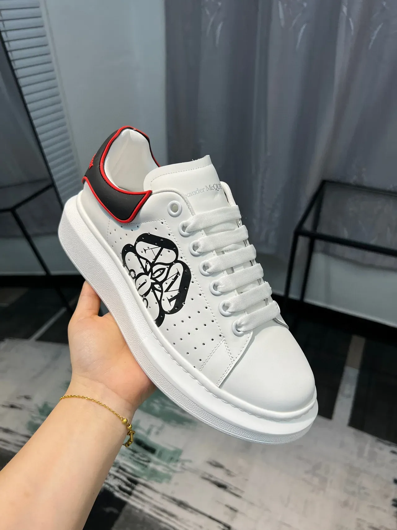 Alexander McQueen Oversized Sneaker White Black Red Lifestyle Sneakers 7