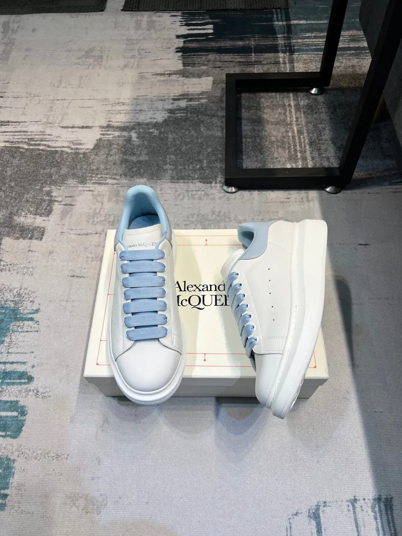Alexander McQueen Oversized Sneaker White Blue Platform Sole Smooth Leather Upper Lifestyle Sneakers 5