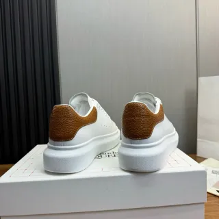 Alexander McQueen Oversized Sneaker White Brown Platform Sole Cracked-Texture Leather Heel Tab Lifestyle Sneakers