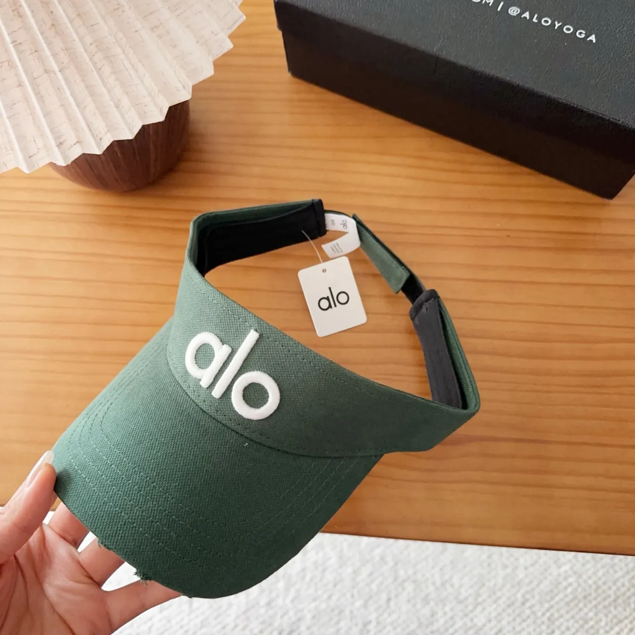 Alo Green White Embroidered Logo Adjustable Strap Baseball Cap 9