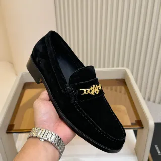Amiri Chain Loafer Black Velvet Gold Logo Loafer