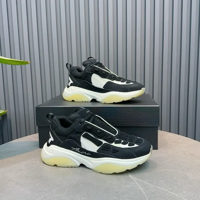 Amiri Skel Top Noir Blanc Jaune pâle baskets à semelle épaisse 2