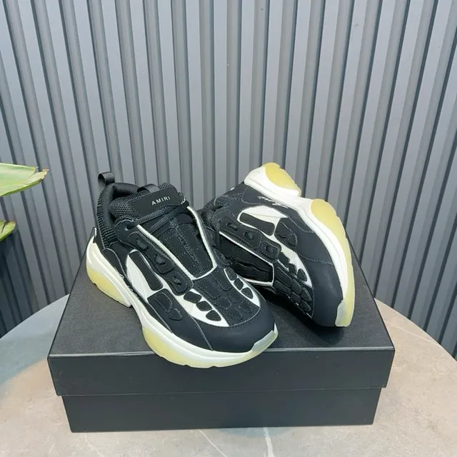 Amiri Skel Top Noir Blanc Jaune pâle baskets à semelle épaisse 3
