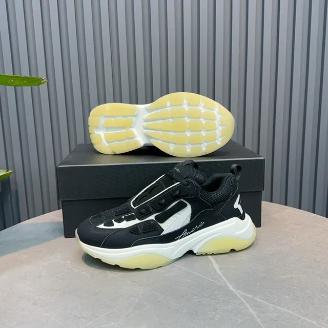 Amiri Skel Top Noir Blanc Jaune pâle baskets à semelle épaisse 4