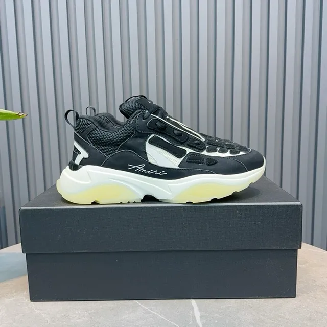 Amiri Skel Top Noir Blanc Jaune pâle baskets à semelle épaisse 6