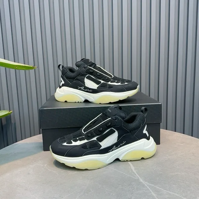 Amiri Skel Top Noir Blanc Jaune pâle baskets à semelle épaisse 8