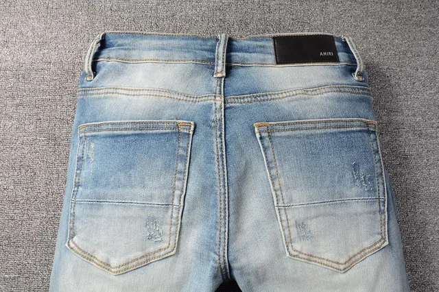 Amiri Skel Top Blue Multicolor Slim-Fit Distressed Knee Jeans 19