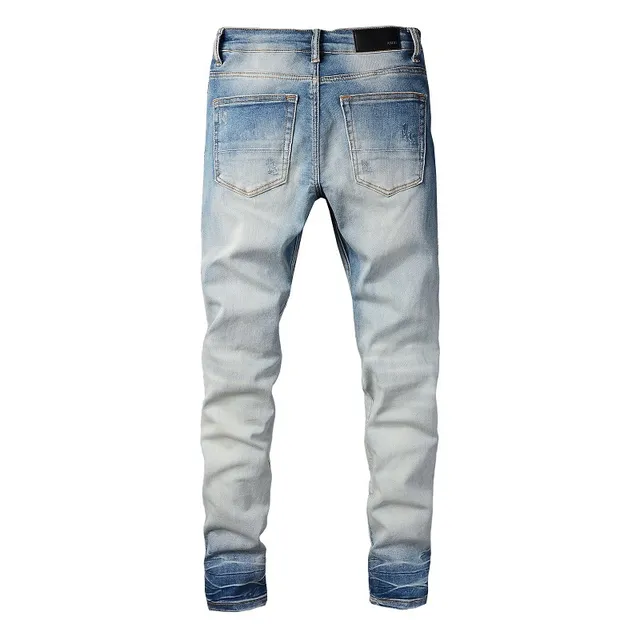 Amiri Skel Top Blue Multicolor Slim-Fit Distressed Knee Jeans 20