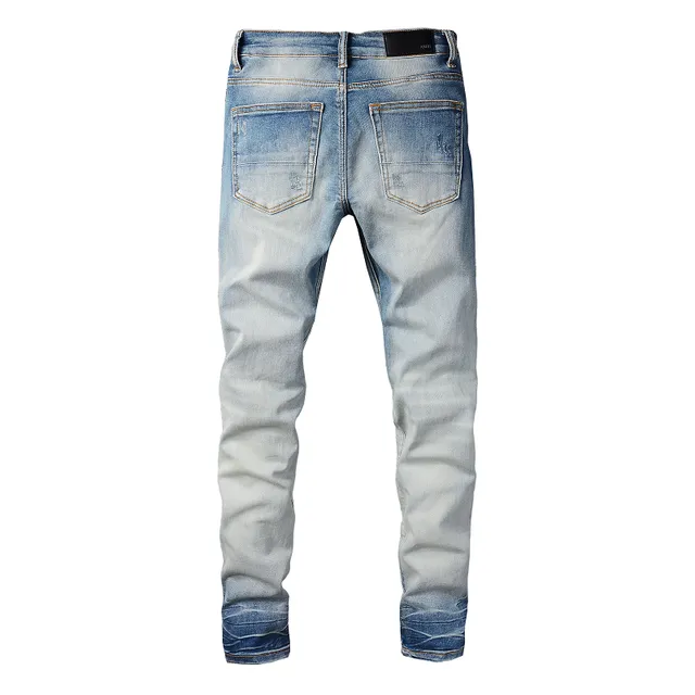 Amiri Skel Top Blue Multicolor Slim-Fit Distressed Knee Jeans 21