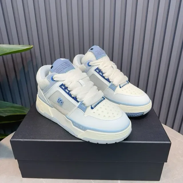 Amiri Branco Azul Camada de Malha E Sintético Superior Painel Lateral Geométrico Tênis Lifestyle 7