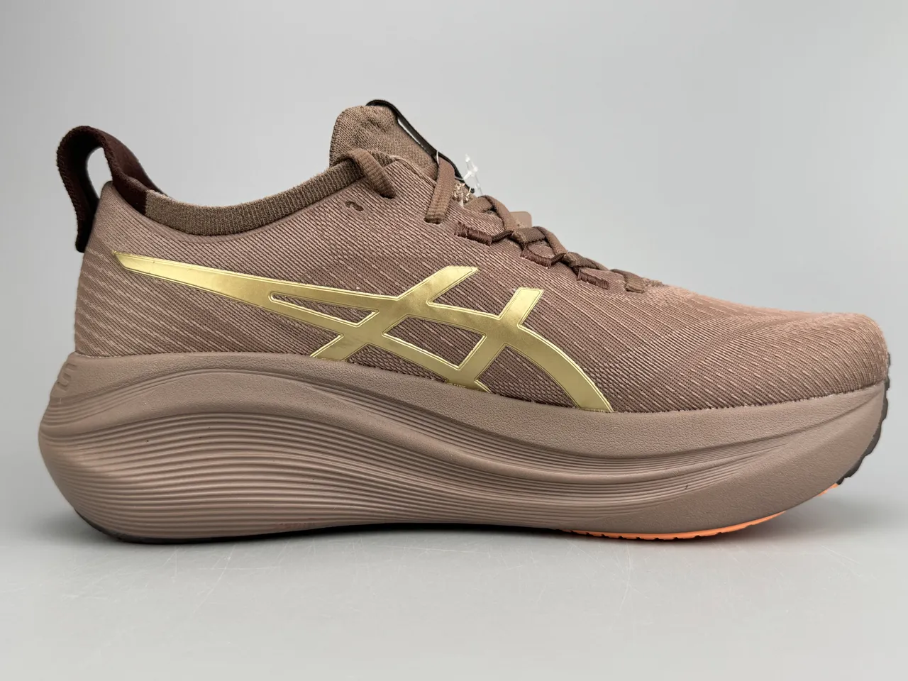 ASICS Marrom Dourado Malha Superior Logo Tigre Tênis de Corrida 10