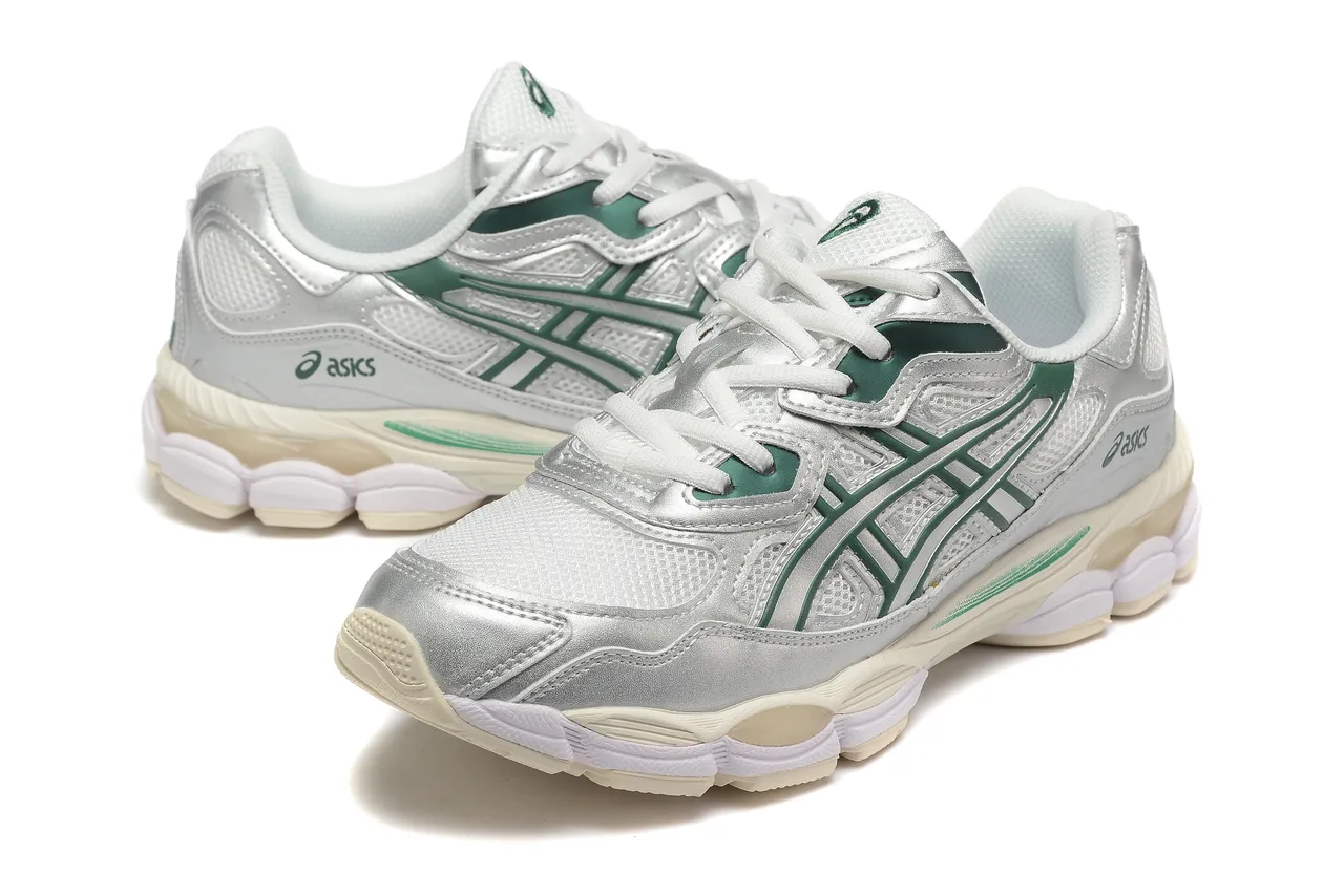 ASICS فضي أخضر معدني علوي اصطناعي شريط نمر داكن تراكب حذاء رياضي أسلوب حياة 2