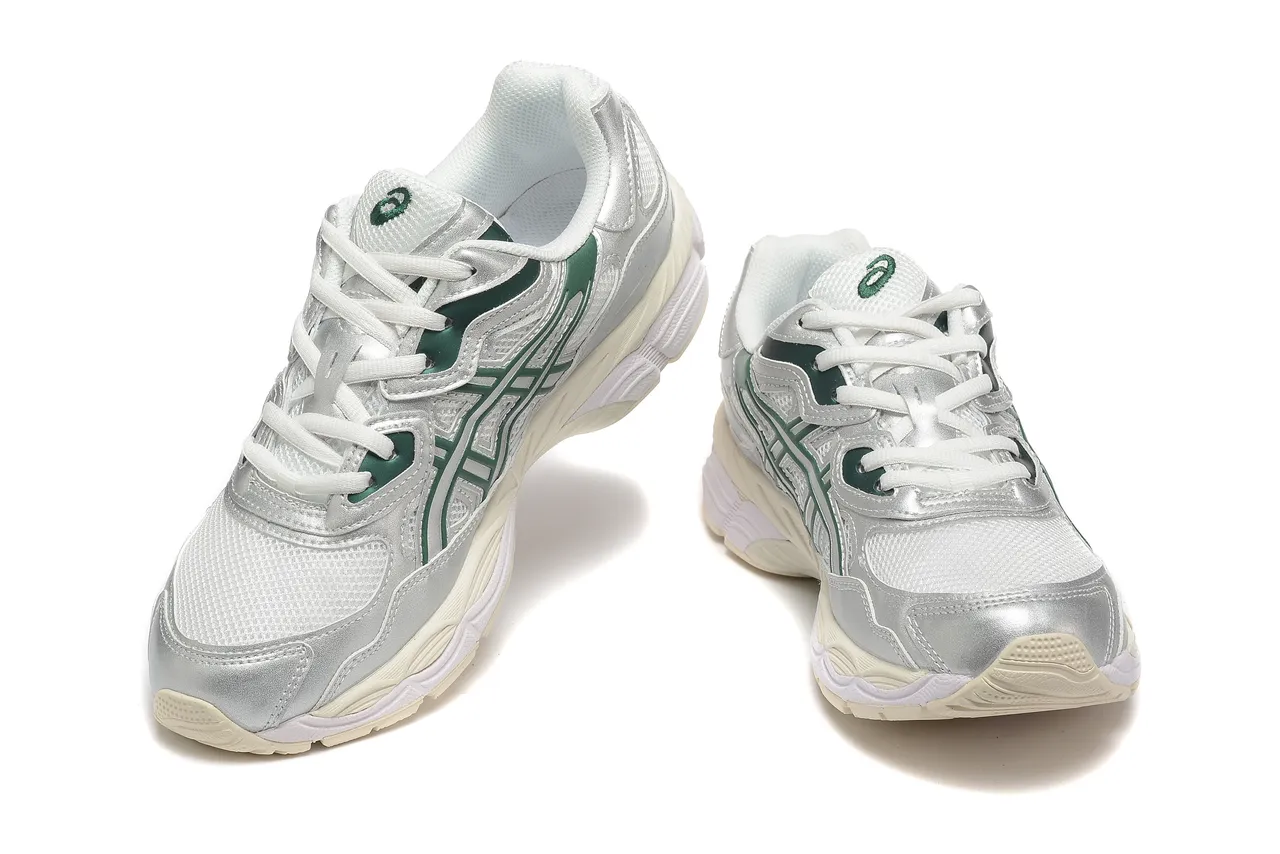 ASICS فضي أخضر معدني علوي اصطناعي شريط نمر داكن تراكب حذاء رياضي أسلوب حياة 3