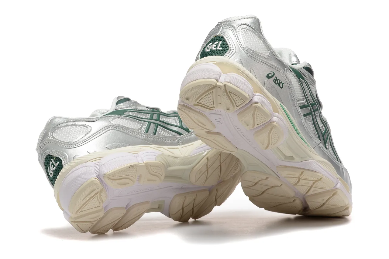 ASICS فضي أخضر معدني علوي اصطناعي شريط نمر داكن تراكب حذاء رياضي أسلوب حياة 4