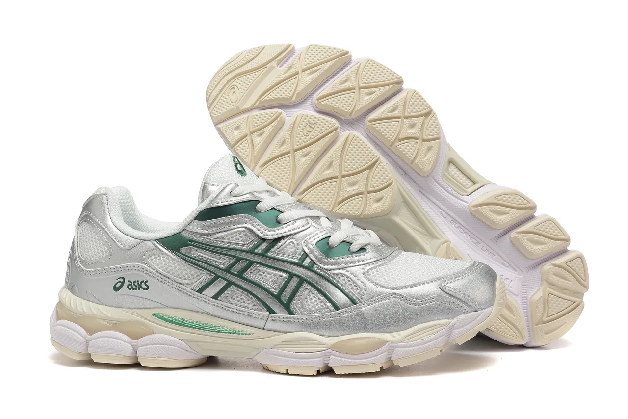 ASICS فضي أخضر معدني علوي اصطناعي شريط نمر داكن تراكب حذاء رياضي أسلوب حياة 5