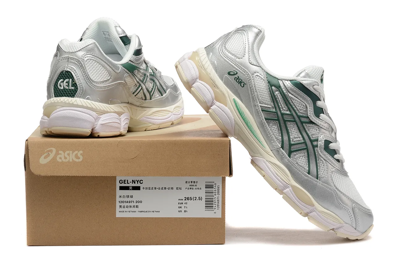 ASICS فضي أخضر معدني علوي اصطناعي شريط نمر داكن تراكب حذاء رياضي أسلوب حياة 6