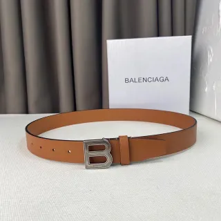 Balenciaga B-Buckle حزام جلد ناعم ضيق بني أسود