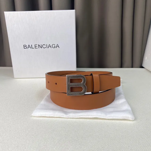 Balenciaga B-Buckle cinto de couro liso estreito marrom preto 5
