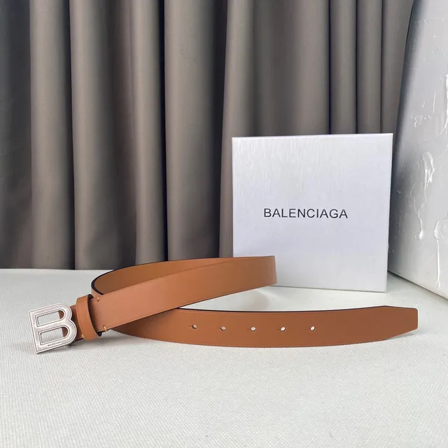 Balenciaga B-Buckle cinto de couro liso estreito marrom preto 7