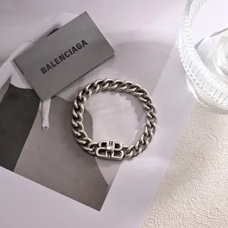 Balenciaga B-Chain Cadena Curb Gruesa Pulsera Plateada