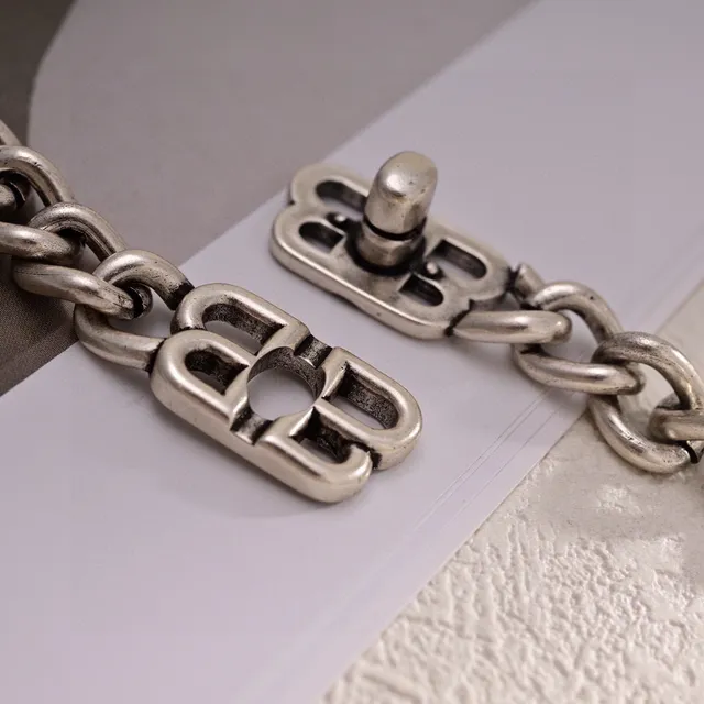 Balenciaga B-Chain Chunky Curb Chain Silver Bracelet 3