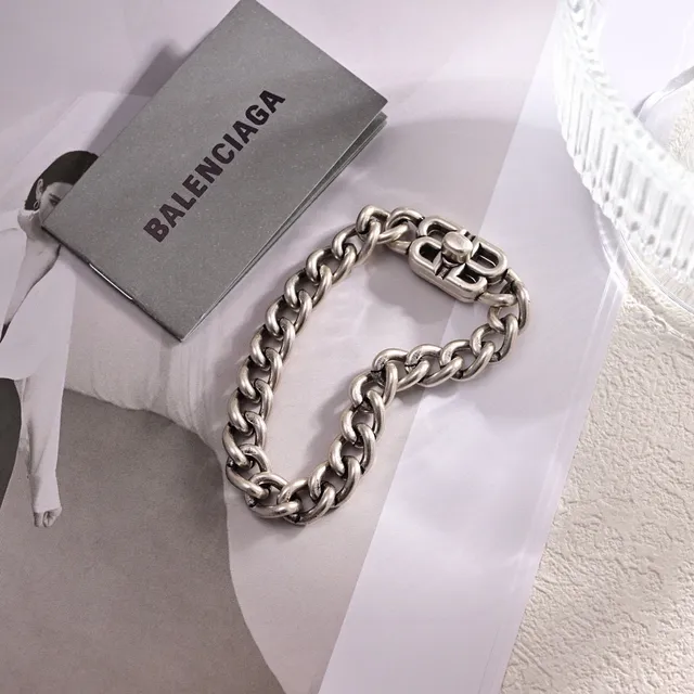 Balenciaga B-Chain Chunky Curb Chain Silver Bracelet 5