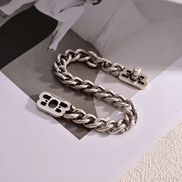 Balenciaga B-Chain Chunky Curb Chain Silver Bracelet 7