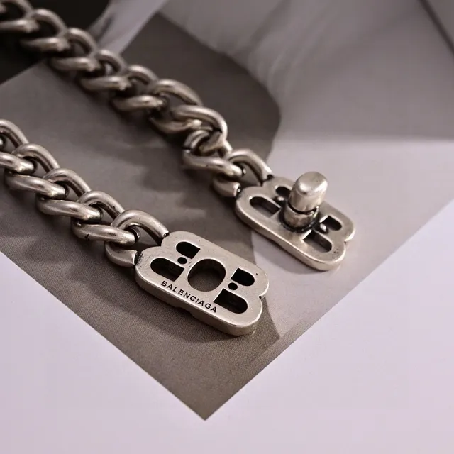 Balenciaga B-Chain Chunky Curb Chain Silver Bracelet 8