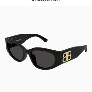 Balenciaga BB Black Gold Matte Acetate Oversized Rectangular Frame Sunglasses