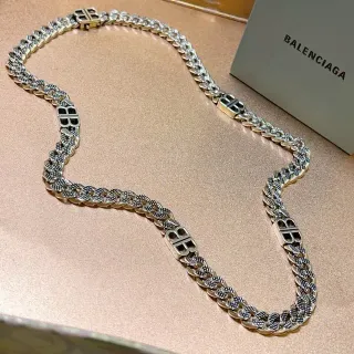 Balenciaga BB Chain Oxidized Silver Necklace