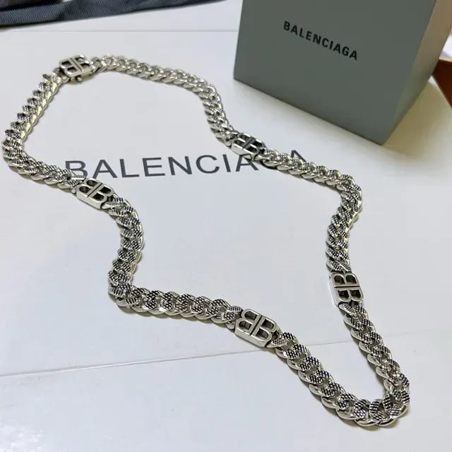 Balenciaga BB Chain Oxidized Silver Necklace 4