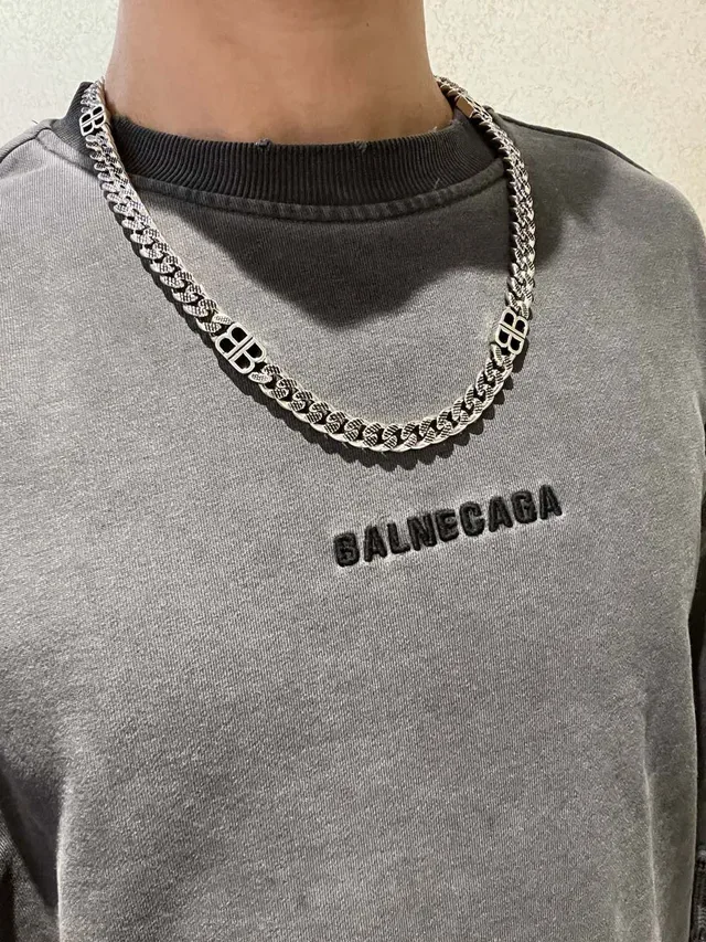 Balenciaga BB Chain Oxidized Silver Necklace 5