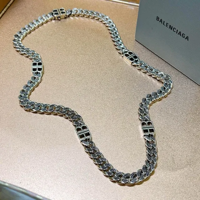 Balenciaga BB Chain Oxidized Silver Necklace 6