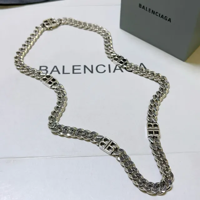 Balenciaga BB Chain Oxidized Silver Necklace 7