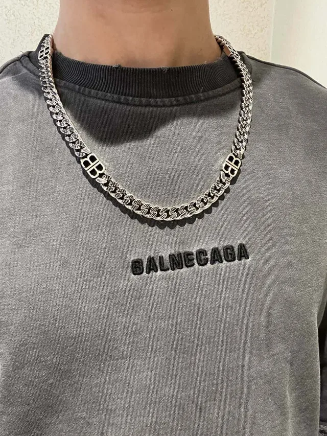 Balenciaga BB Chain Oxidized Silver Necklace 8