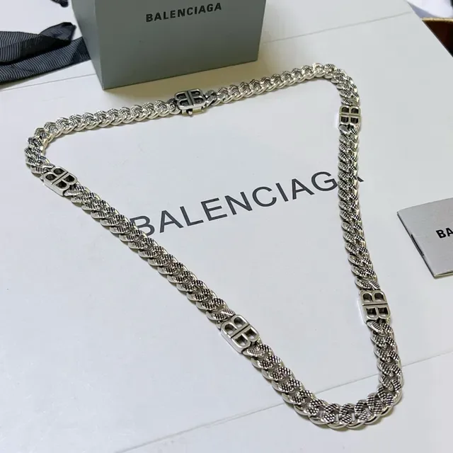 Balenciaga BB Chain Oxidized Silver Necklace 9