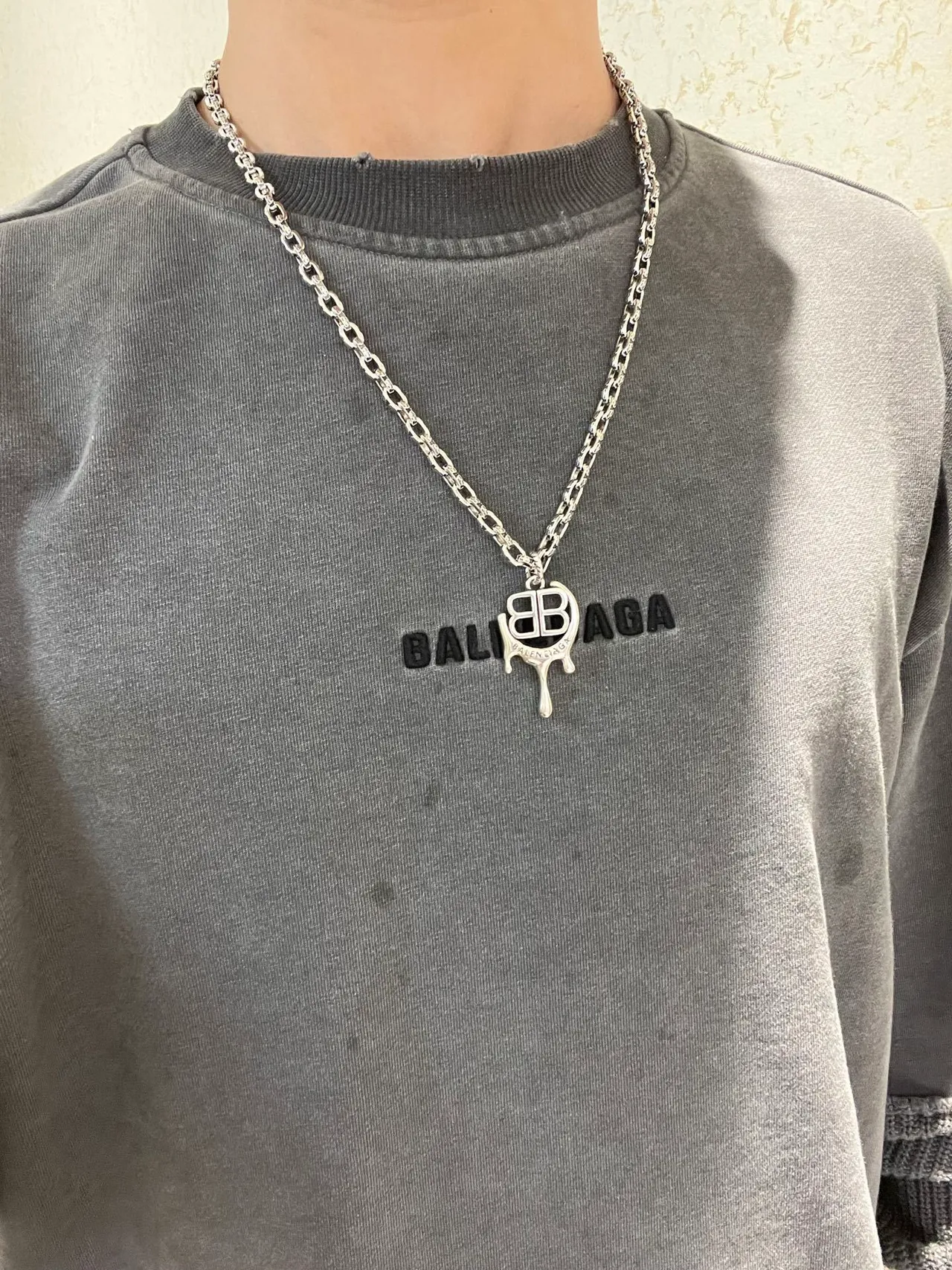 Balenciaga BB Drip Silver-Tone Chain Necklace 2