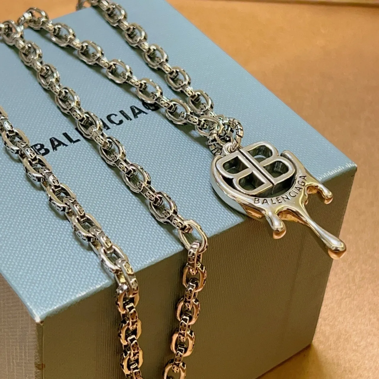 Balenciaga BB Drip Silver-Tone Chain Necklace 3
