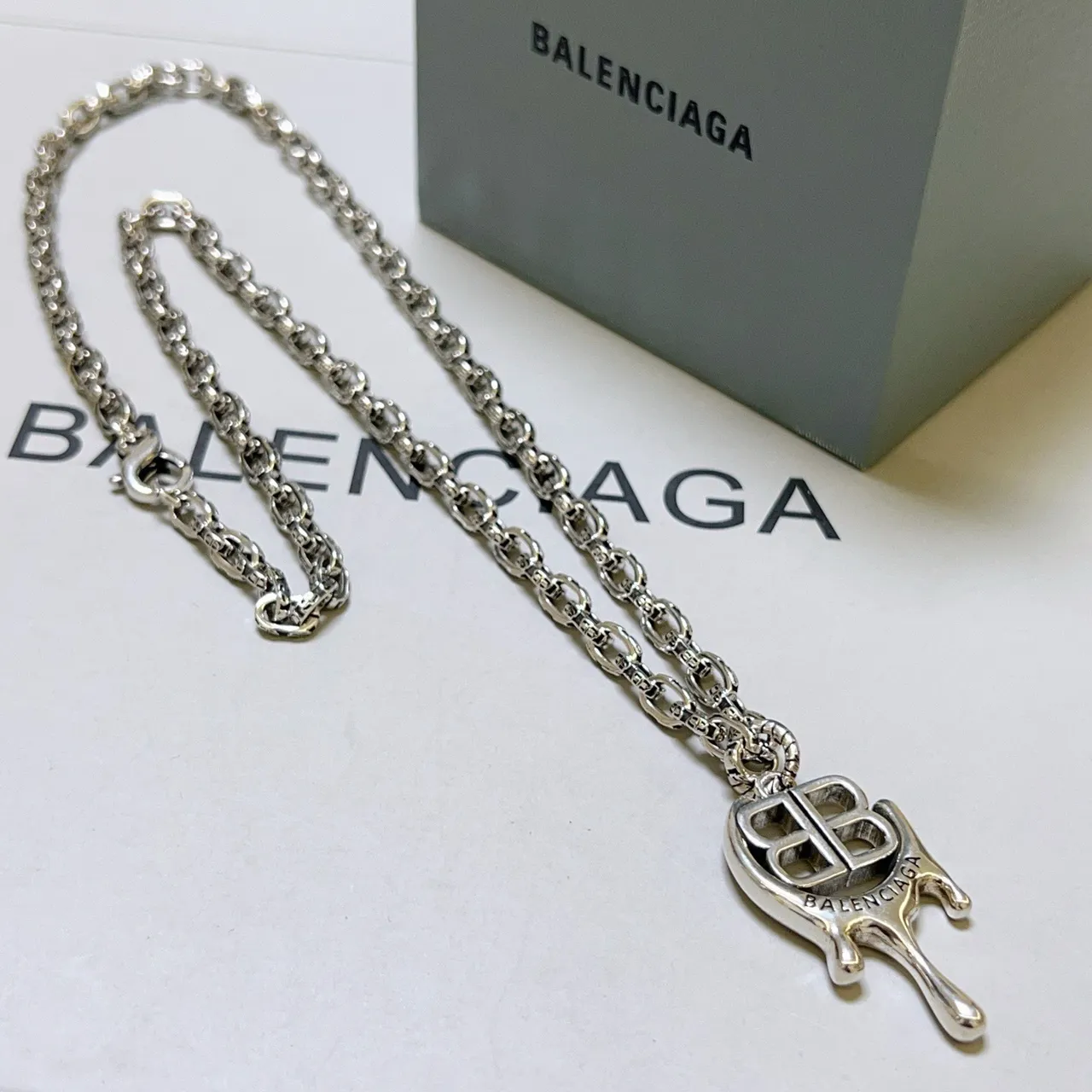 Balenciaga BB Drip Silver-Tone Chain Necklace 4