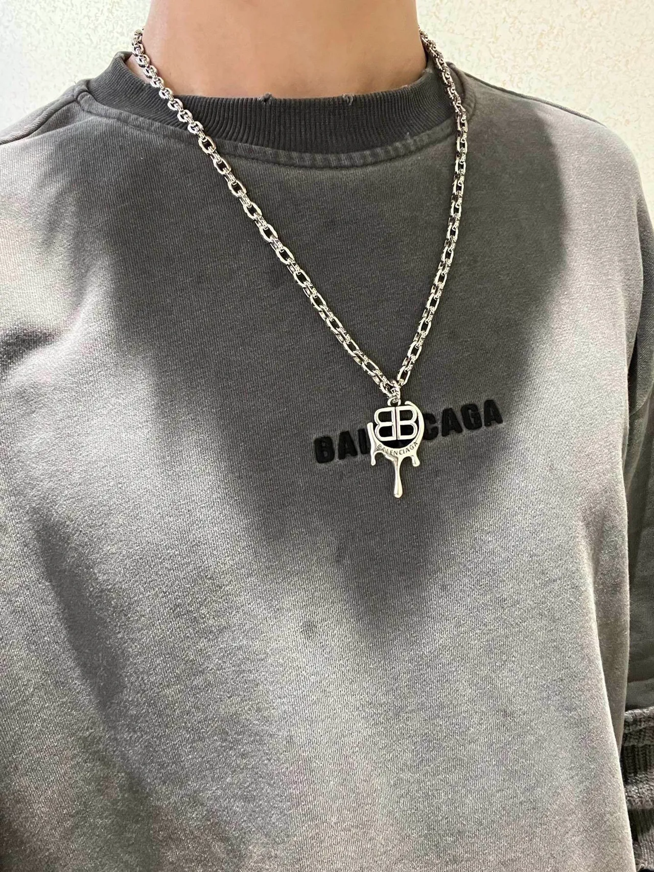 Balenciaga BB Drip Silver-Tone Chain Necklace 9