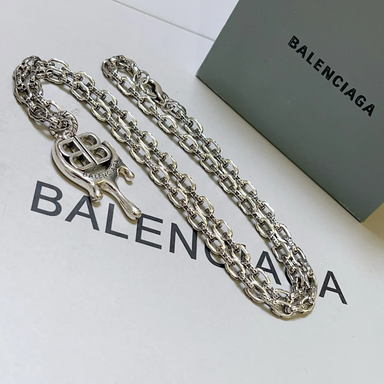 Balenciaga BB Drip Silver-Tone Chain Necklace 5