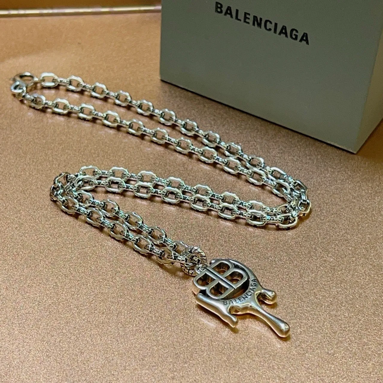 Balenciaga BB Drip Silver-Tone Chain Necklace 6