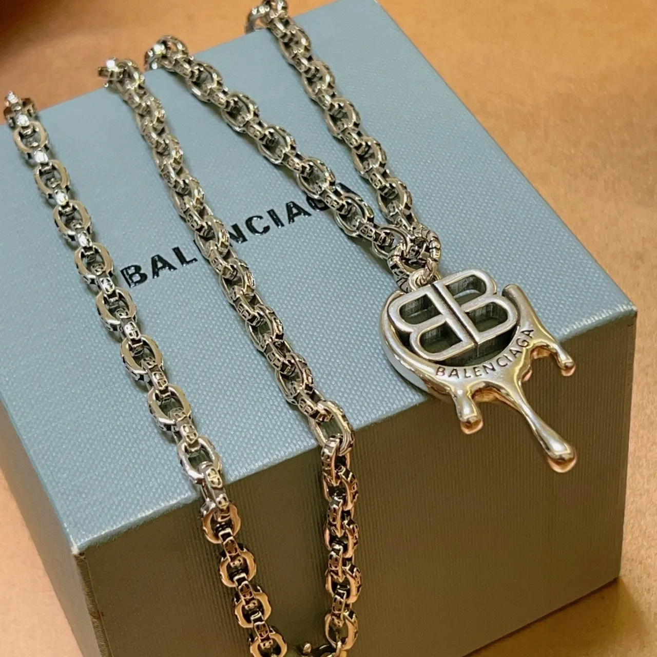 Balenciaga BB Drip Silver-Tone Chain Necklace 8